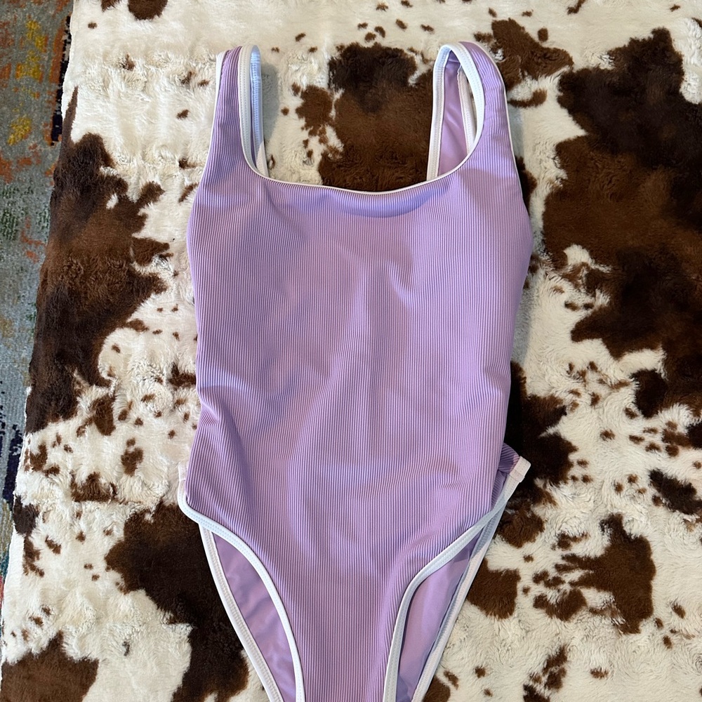 Women’s one -Piece Swimsuit — Lilac with White Trim